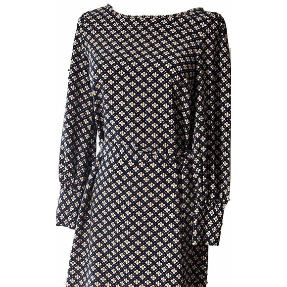 Loft Petites Mosaic Shift Dress LS Tie Belt XXSP Black Pink Yellow  Office - Picture 2 of 15